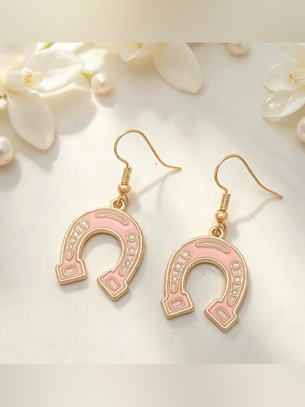Western Earrings Gold-Tone Pink Horseshoe Drop Earrings for Kids
